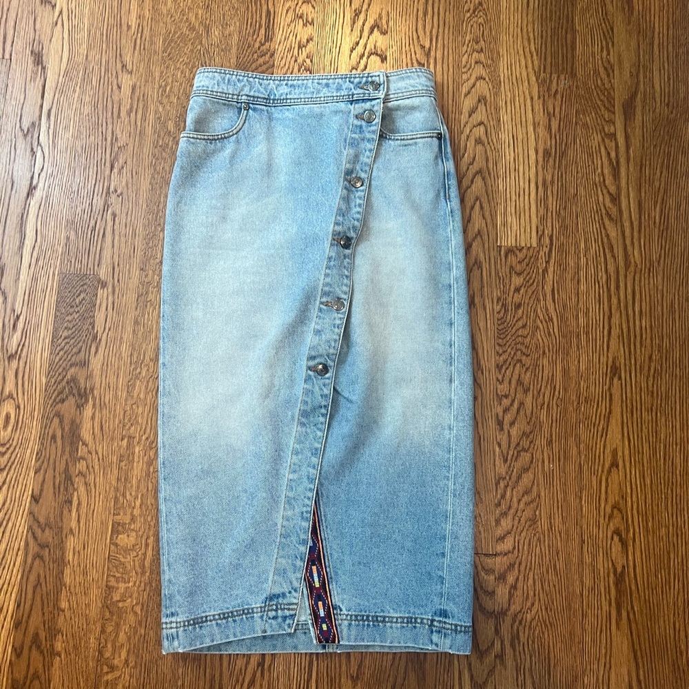 Etro Denim Button-Front Aztec Skirt Size 38